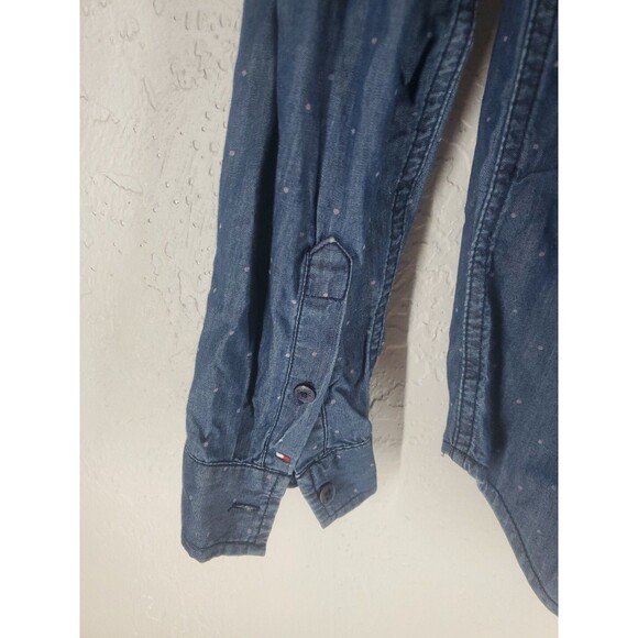 Tommy Hilfiger Denim 100% Cotton Blue Polka Dot Button Down Shirt Size Medium - Picture 9 of 9